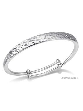 Hammered Silver Cuff Bracelet Adjustable Bangle for Women